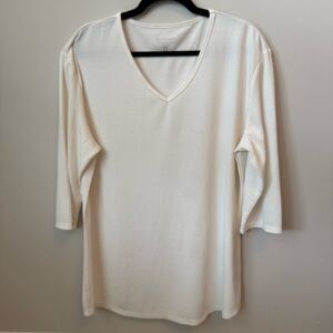 Segments V-Neck Ribbed 3/4 Sleeve Top Ivory Modal Basic Capsule Canada Sz XXL
